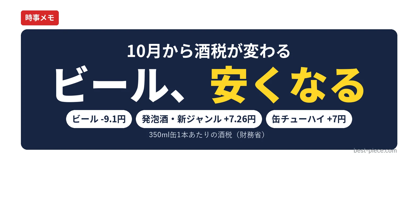 10月から酒税が変わる ビール、安くなる
