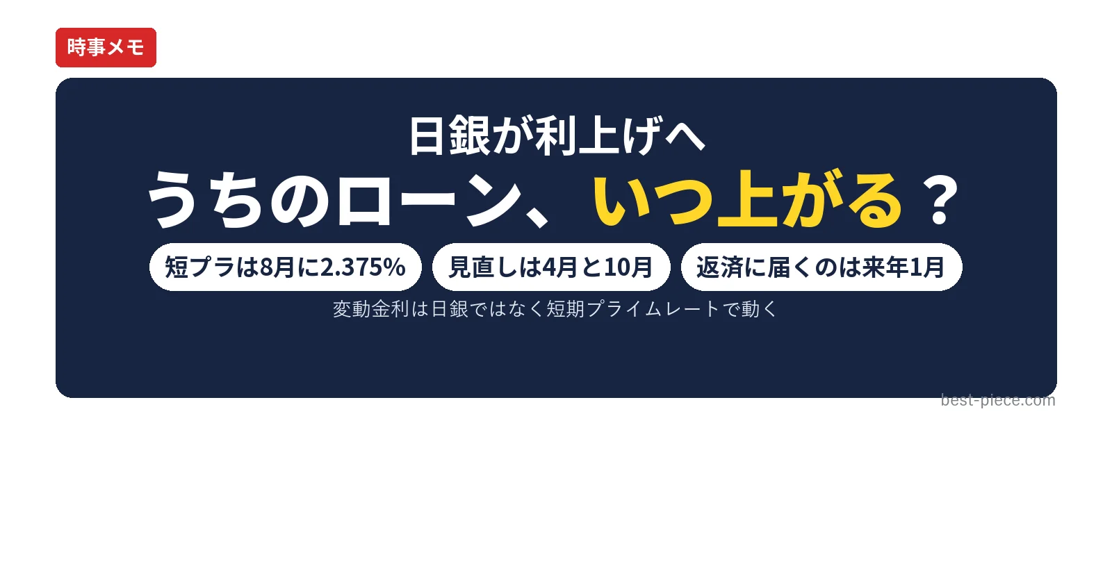 住宅ローンの変動金利はいつ上がる？日銀の利上げと10月の見直し